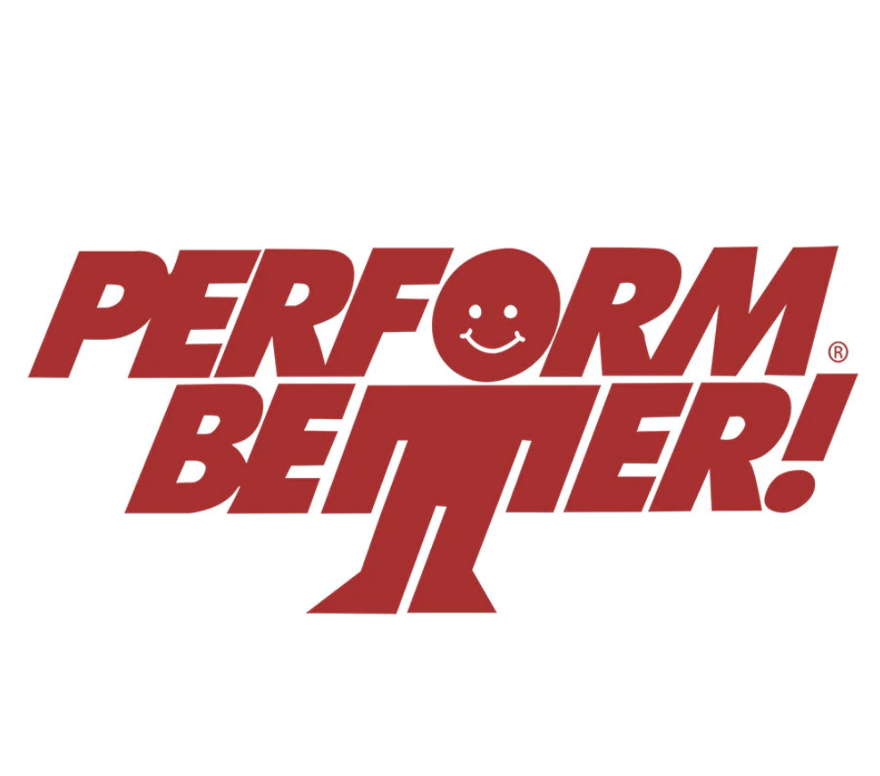 Perform Better logo featuring bold red text with a smiling face, representing fitness training and improvement, relevant to Bill Cunningham Fitness services.