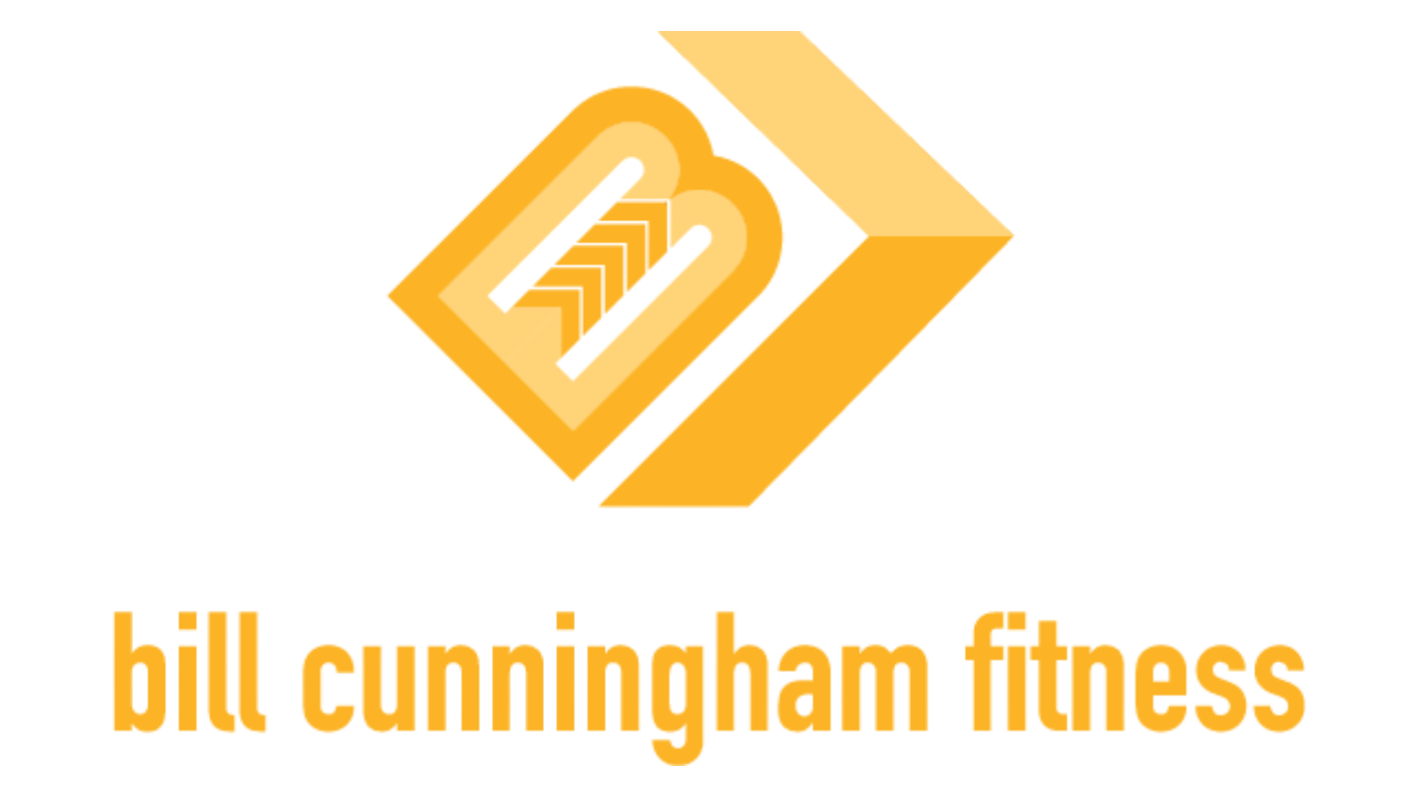 Bill Cunningham Fitness logo featuring a stylized letter 'B' and the brand name in bold yellow text, representing personalized fitness training and nutrition services.